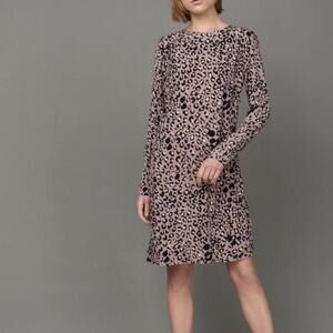 H&M Mauve Leopard Print Mini Dress Long Sleeve Empire Waist Size 14